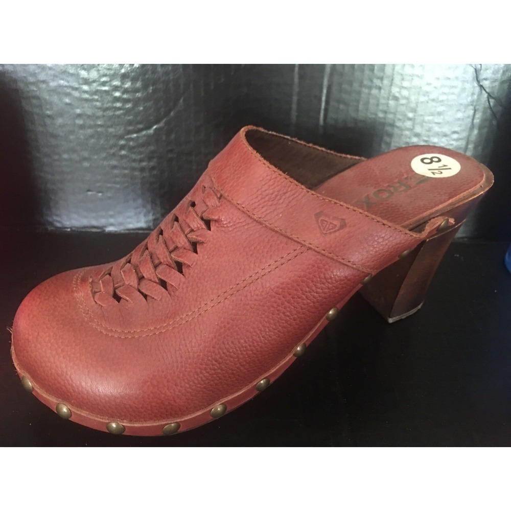 New Roxy Yodel Red Maroon Leather Heeled Clogs Mules Size 8.5